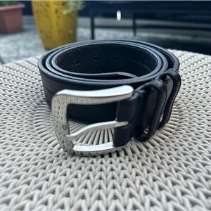 Shinola Leather Belt with Silver Buckle
